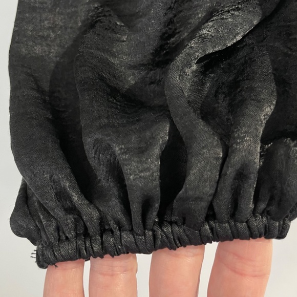 New Bar III Lace Hem V-Neck Balloon Sleeve Crop Top Cropped Blouse Black Size XS - Picture 9 of 16